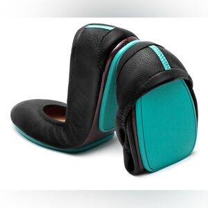 Tieks Black Ballet Flats with Teal Accents